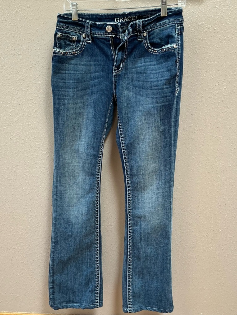 Grace Blue Bootcut Women's Jeans with Whiskered Finish